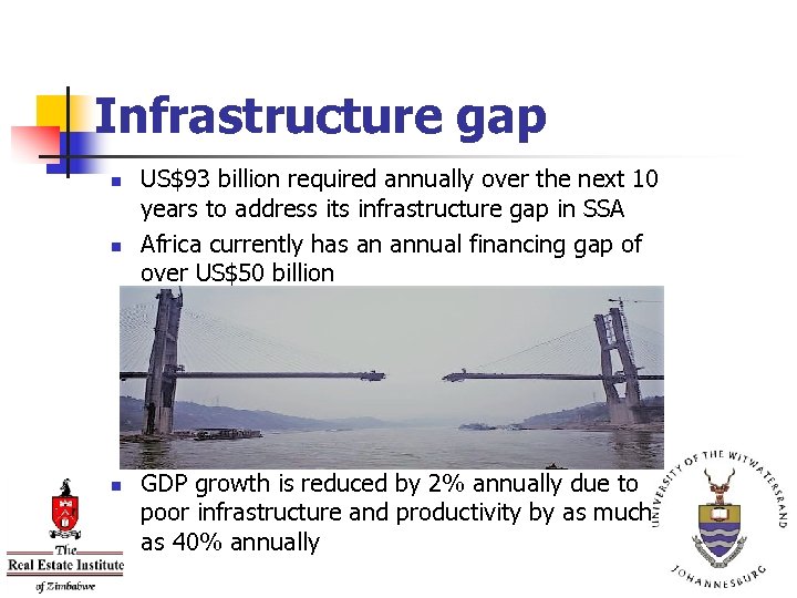 Infrastructure gap n n n US$93 billion required annually over the next 10 years