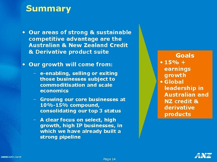 Summary • Our areas of strong & sustainable competitive advantage are the Australian &