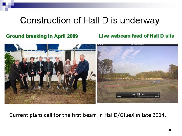 Construction of Hall D is underway Ground breaking in April 2009 Live webcam feed