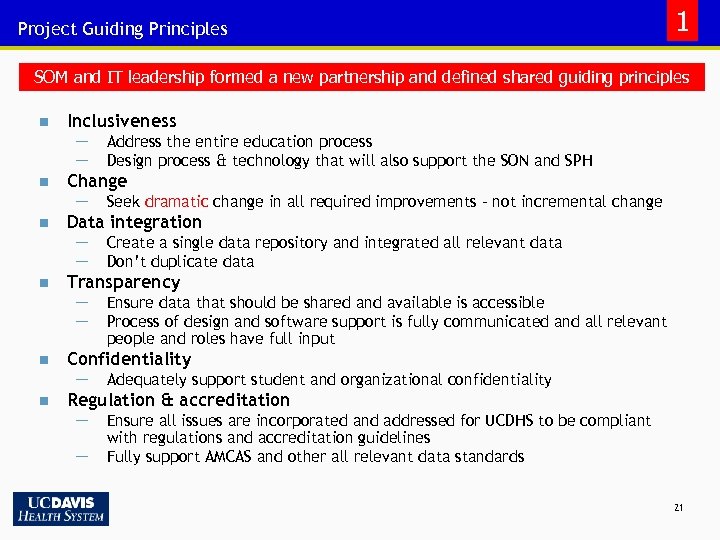 Project Guiding Principles 1 SOM and IT leadership formed a new partnership and defined