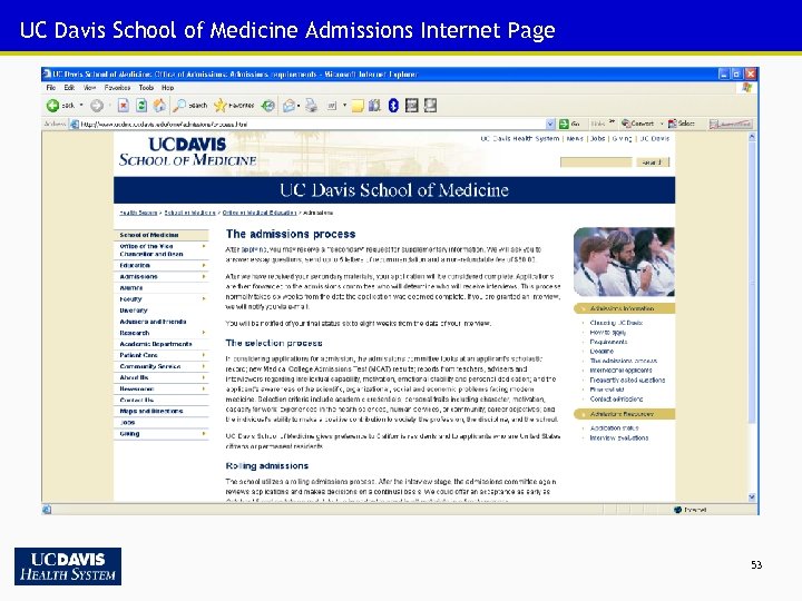 UC Davis School of Medicine Admissions Internet Page 53 