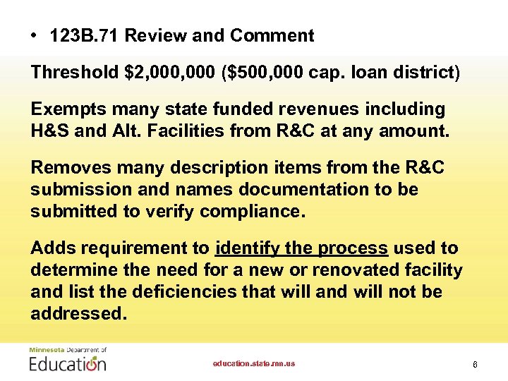  • 123 B. 71 Review and Comment Threshold $2, 000 ($500, 000 cap.