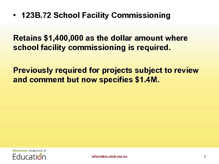  • 123 B. 72 School Facility Commissioning Retains $1, 400, 000 as the