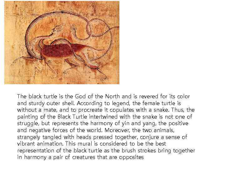 The black turtle is the God of the North and is revered for its