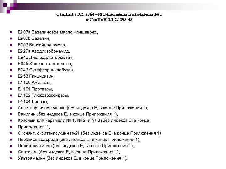 Сан. Пи. Н 2. 3. 2. 2364 – 08 Дополнения и изменения № 1