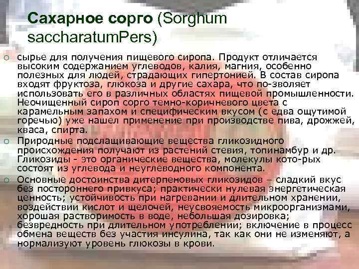 Сахарное сорго (Sorghum saccharatum. Pers) ¡ ¡ ¡ сырье для получения пищевого сиропа. Продукт