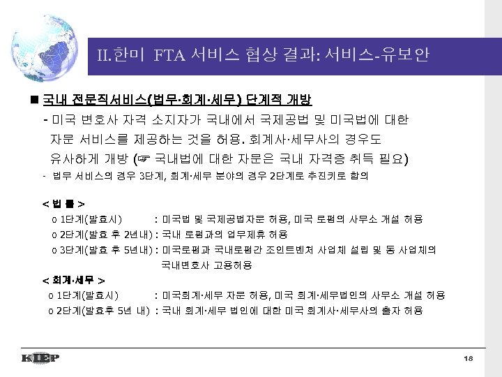 II. 한미 FTA 서비스 협상 결과: 서비스-유보안 국내 전문직서비스(법무∙회계∙세무) 단계적 개방 - 미국 변호사