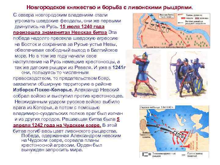 Новгородское княжество и борьба с ливонскими рыцарями. С севера новгородским владениям стали угрожать шведские