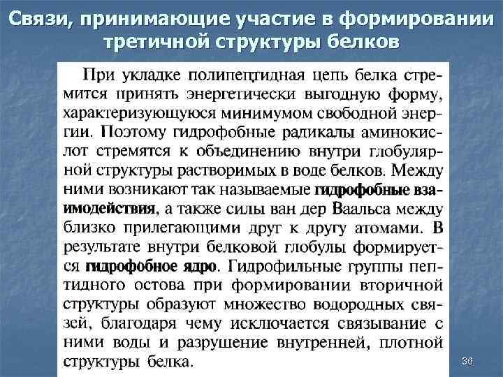 Связи, принимающие участие в формировании третичной структуры белков 36 