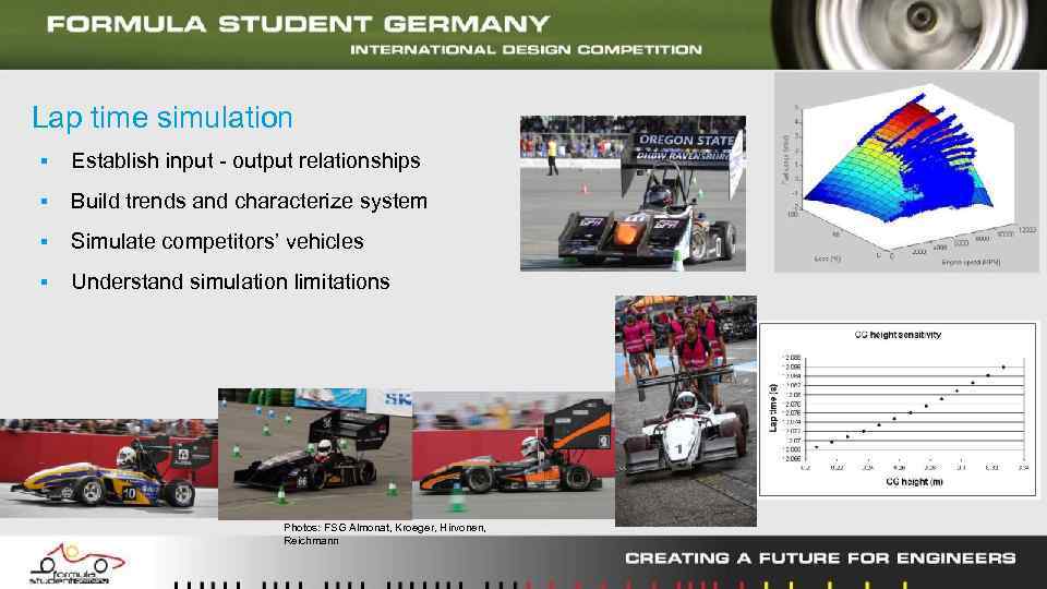 Lap time simulation ▪ Establish input - output relationships ▪ Build trends and characterize