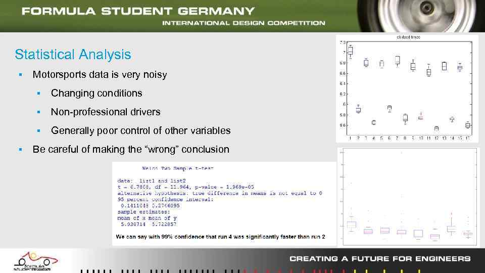 Statistical Analysis ▪ Motorsports data is very noisy ▪ ▪ Non-professional drivers ▪ ▪