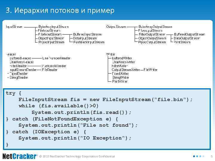 3. Иерархия потоков и пример try { File. Input. Stream fis = new File.