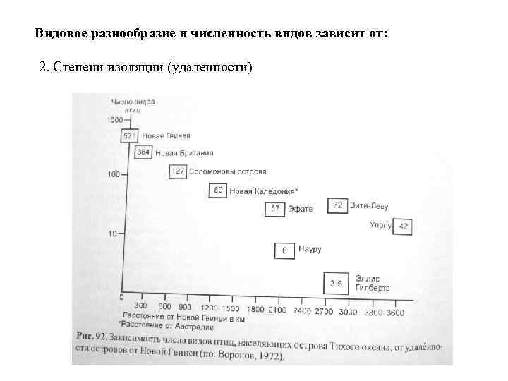 Видовое разнообразие и численность видов зависит от: 2. Степени изоляции (удаленности) 