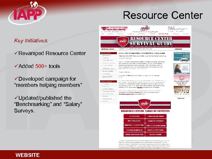 Resource Center Key Initiatives: üRevamped Resource Center üAdded 500+ tools üDeveloped campaign for “members