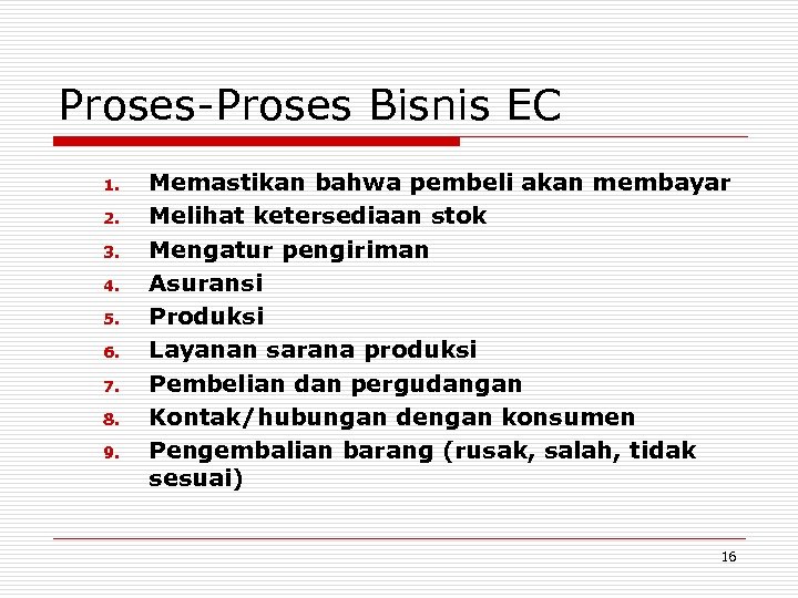 Proses-Proses Bisnis EC 1. 2. 3. 4. 5. 6. 7. 8. 9. Memastikan bahwa