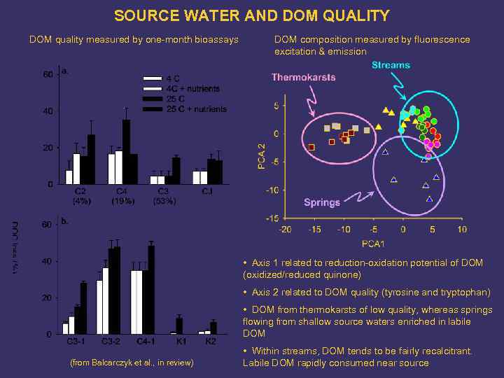 SOURCE WATER AND DOM QUALITY DOM quality measured by one-month bioassays DOM composition measured