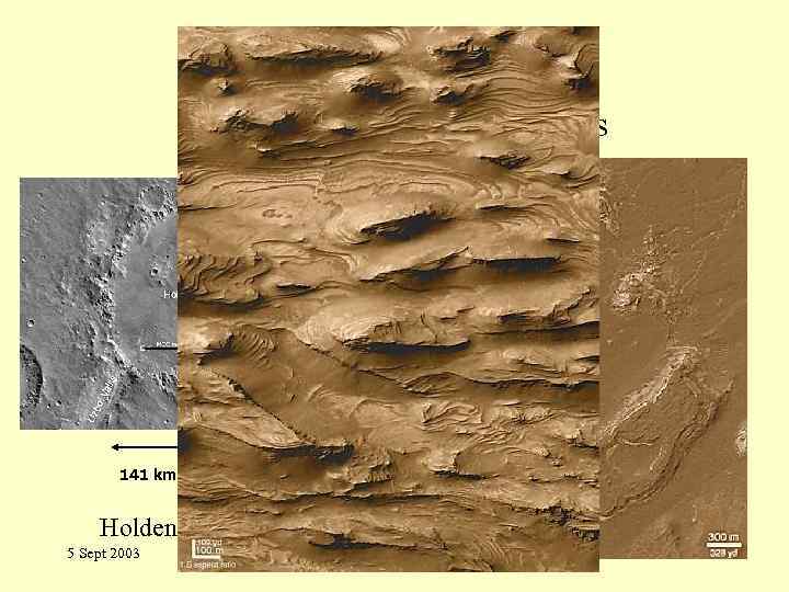 Geological Evidence: Layered Sedimentary Features 141 km (88 miles) Holden Crater 5 Sept 2003