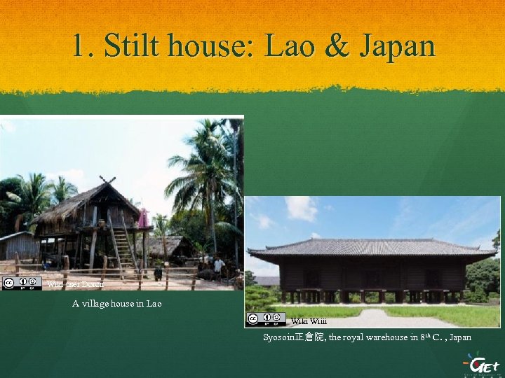 1. Stilt house: Lao & Japan Wiki user: Doron A village house in Lao