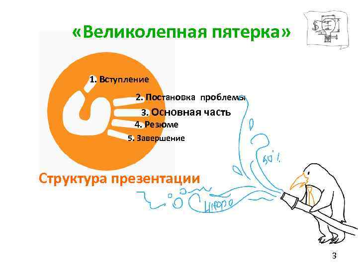  «Великолепная пятерка» 1. Вступление 2. Постановка проблемы 3. Основная часть 4. Резюме 5.