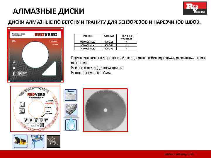 АЛМАЗНЫЕ ДИСКИ АЛМАЗНЫЕ ПО БЕТОНУ И ГРАНИТУ ДЛЯ БЕНЗОРЕЗОВ И НАРЕЗЧИКОВ ШВОВ. Размер Артикул