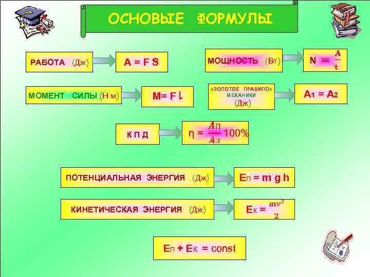 Формула работы 4 класс. Формула золотое правило. Механика s = a/2.