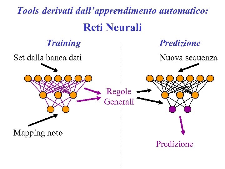 Tools derivati dall’apprendimento automatico: Reti Neurali Training Predizione Set dalla banca dati Nuova sequenza