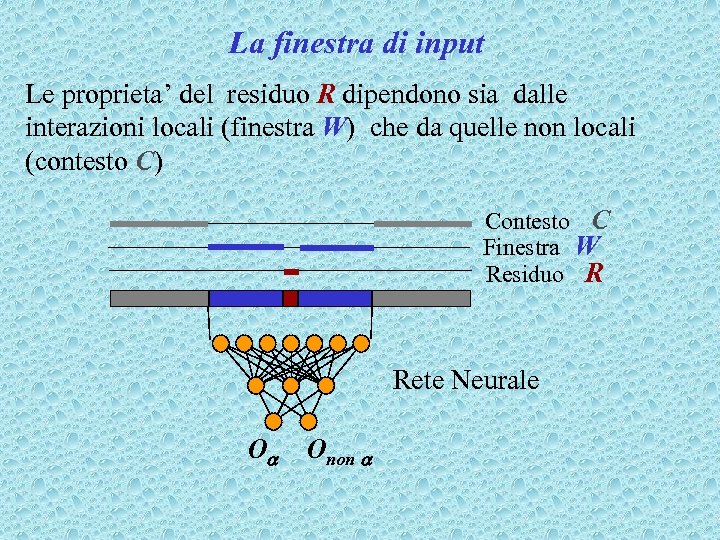 La finestra di input Le proprieta’ del residuo R dipendono sia dalle interazioni locali