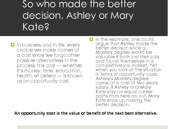 So who made the better decision, Ashley or Mary Kate? In business and in