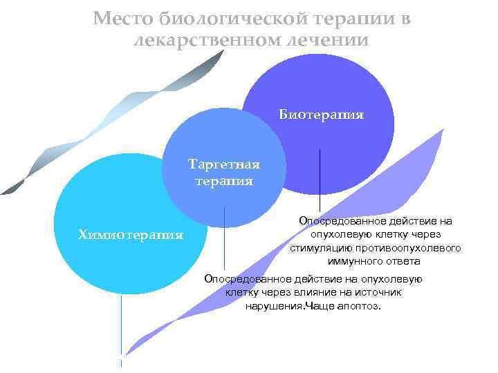 Место биологической терапии в лекарственном лечении Биотерапия Таргетная терапия Опосредованное действие на опухолевую клетку