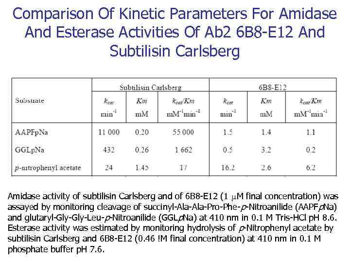 Comparison Of Kinetic Parameters For Amidase And Esterase Activities Of Ab 2 6 B