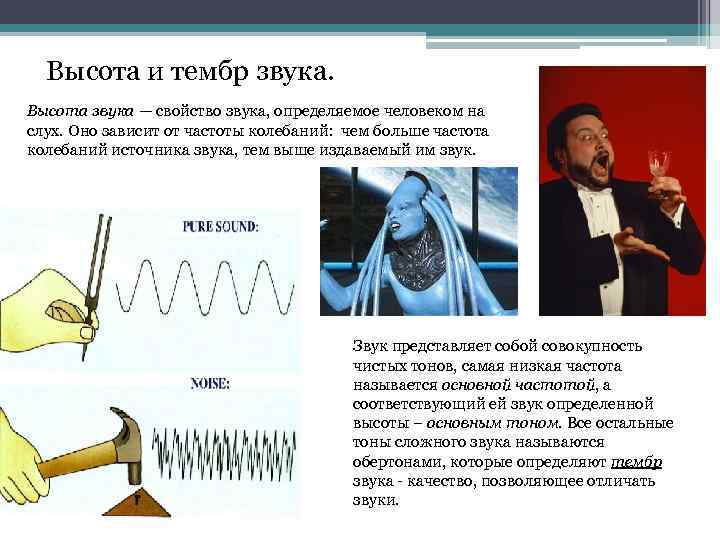 Высота и тембр звука. Высота звука — свойство звука, определяемое человеком на слух. Оно