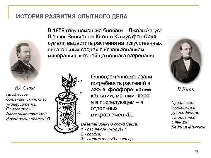 ИСТОРИЯ РАЗВИТИЯ ОПЫТНОГО ДЕЛА В 1858 году немецкие биологи – Джоан Август Людвиг Вильгельм