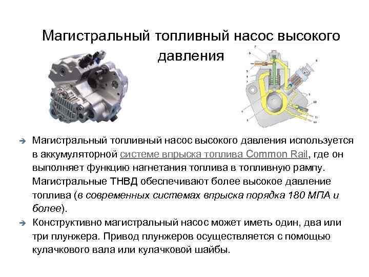 Магистральный топливный насос высокого давления è è Магистральный топливный насос высокого давления используется в