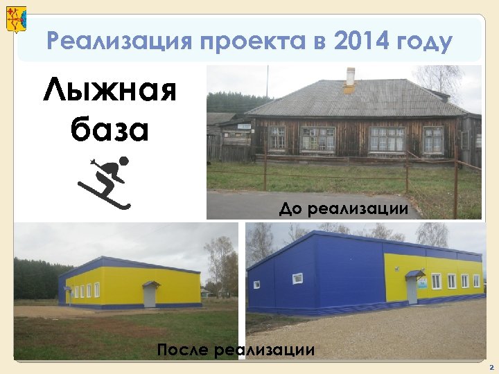 Реализация проекта в 2014 году Лыжная база До реализации После реализации 2 