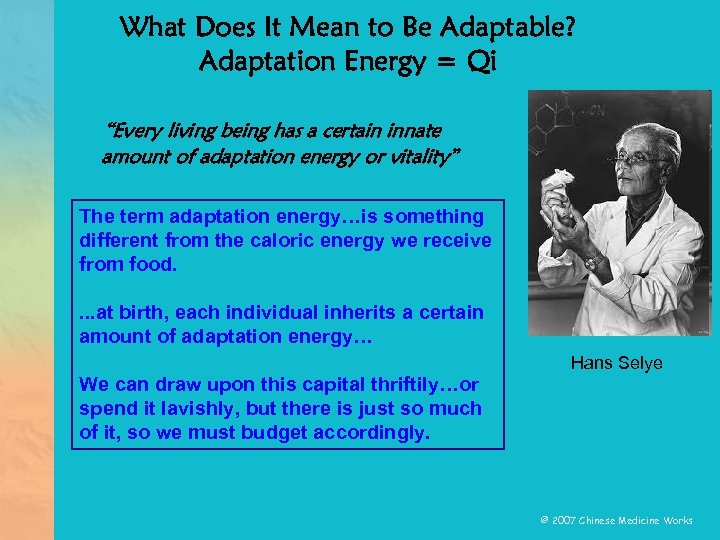 What Does It Mean to Be Adaptable? Adaptation Energy = Qi “Every living being
