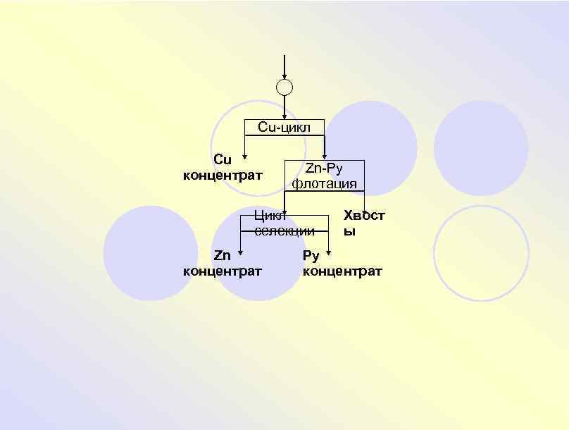 Cu-цикл Cu концентрат Zn-Py флотация Цикл селекции Zn концентрат Хвост ы Py концентрат 