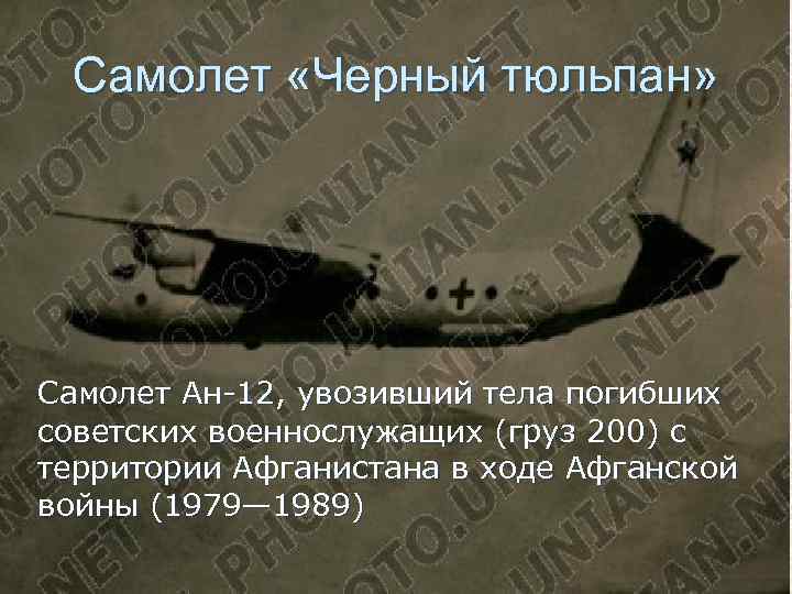 Самолет «Черный тюльпан» Самолет Ан-12, увозивший тела погибших советских военнослужащих (груз 200) с территории