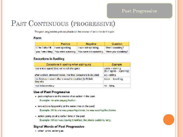 Past Progressive PAST CONTINUOUS (PROGRESSIVE) 