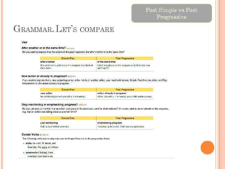 Past Simple vs Past Progressive GRAMMAR. LET’S COMPARE 