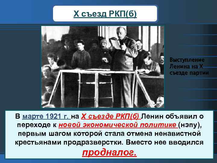 X съезд РКП(б) Выступление Ленина на X съезде партии В марте 1921 г. на