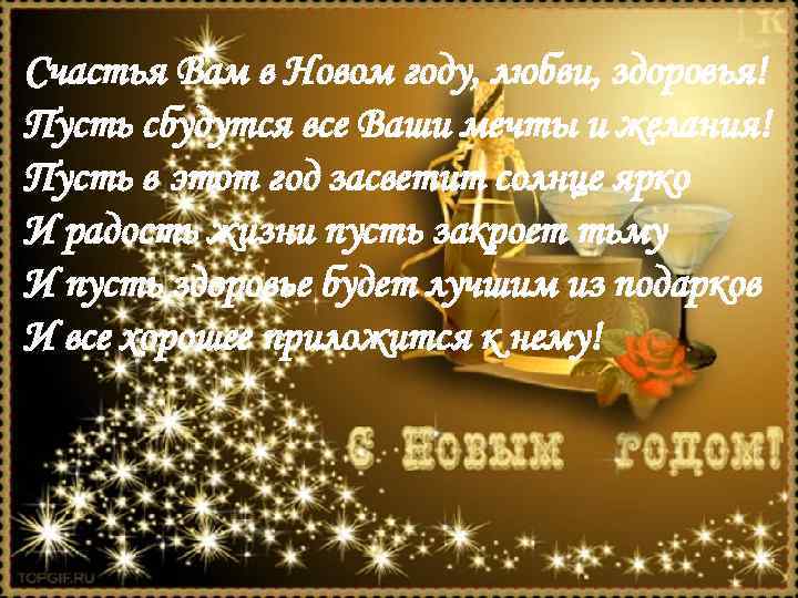 Счастья Вам в Новом году, любви, здоровья! Пусть сбудутся все Ваши мечты и желания!
