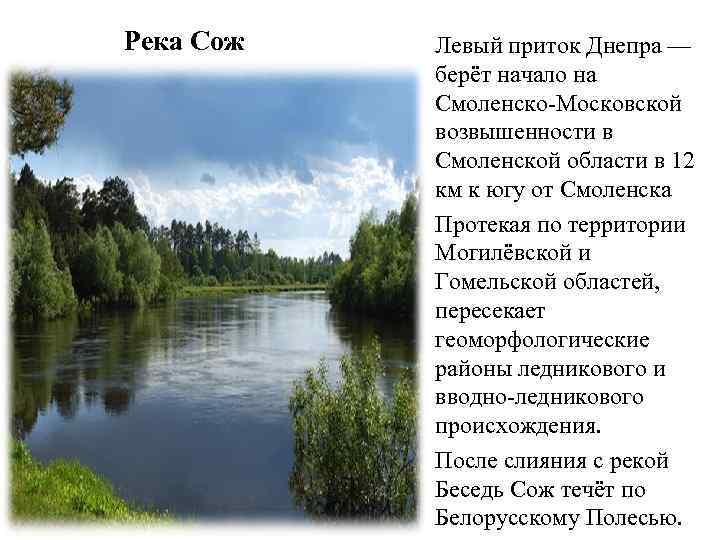 Описание реки сож по плану 6 класс география