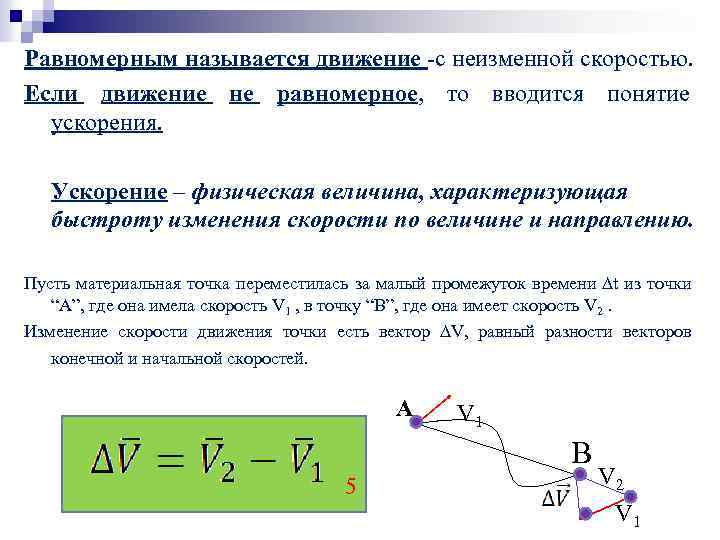 Изменение скорости материальной точки