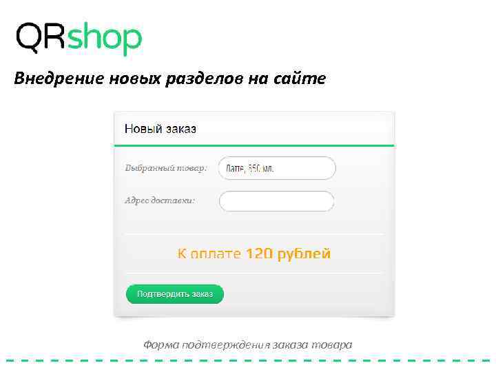 Внедрение новых разделов на сайте Форма подтверждения заказа товара 