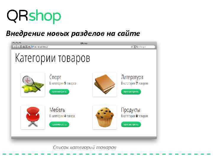 Внедрение новых разделов на сайте Список категорий товаров 