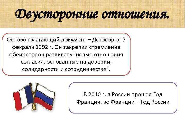 Двусторонние отношения. Основополагающий документ – Договор от 7 февраля 1992 г. Он закрепил стремление