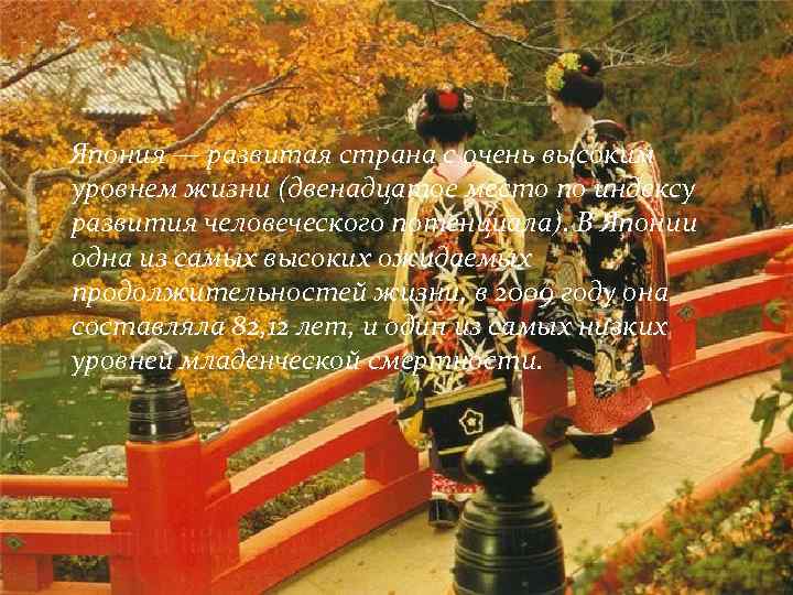 Япония — развитая страна с очень высоким уровнем жизни (двенадцатое место по индексу развития