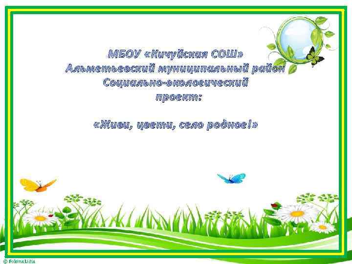 МБОУ «Кичуйская СОШ» Альметьевский муниципальный район Социально-экологический проект : «Живи , цвети, село родное