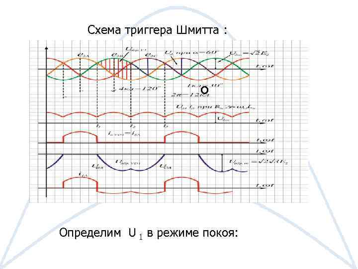 Схема триггера Шмитта : Определим U 1 в режиме покоя: 