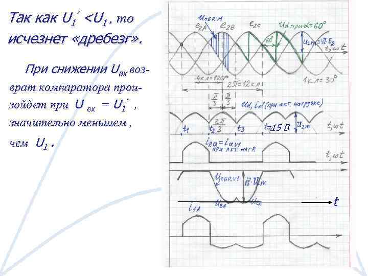 Так как U 1’ <U 1 , то исчезнет «дребезг» . При снижении Uвх